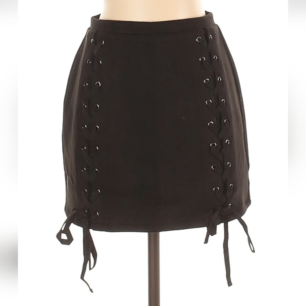 Black Lace-Up Mini Skirt